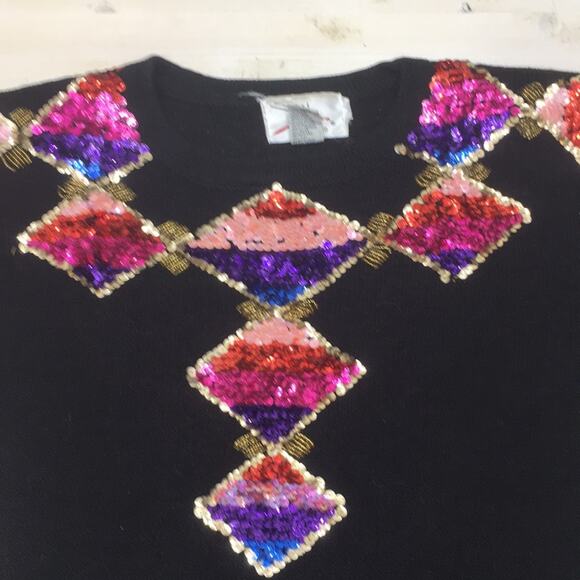 Vintage sequin sweater with shoulder pads sz S - Picture 1 of 5